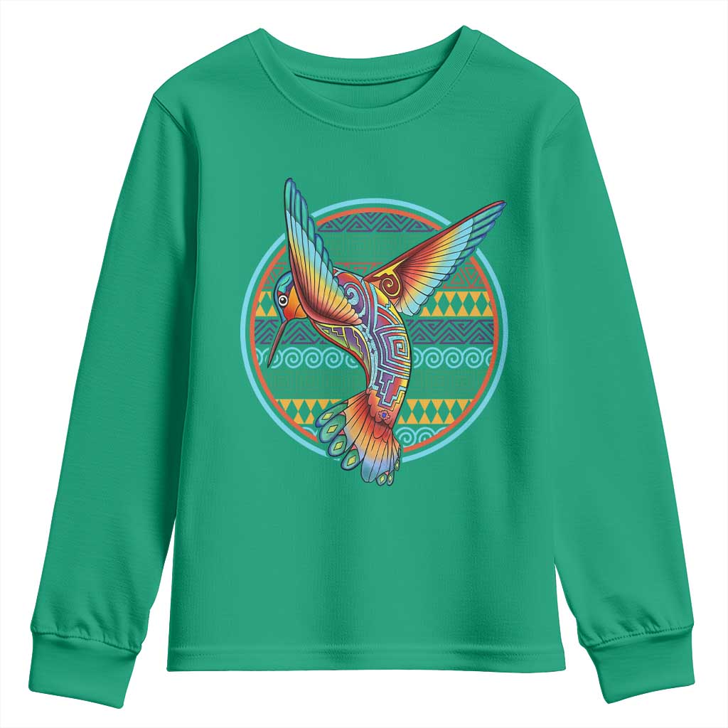 Colorful Geometric Tribal Hummingbird Youth Sweatshirt Southwest Pattern Graphic
