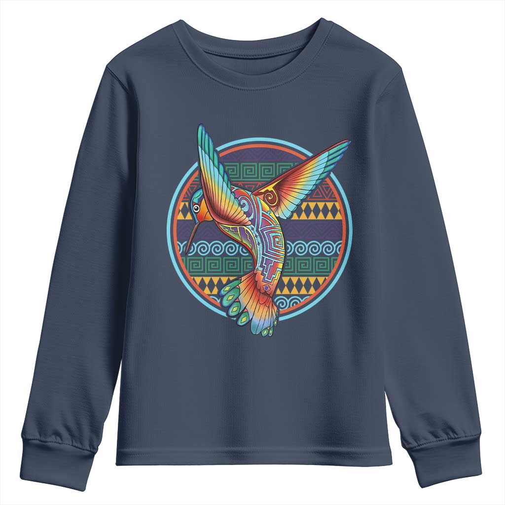 Colorful Geometric Tribal Hummingbird Youth Sweatshirt Southwest Pattern Graphic