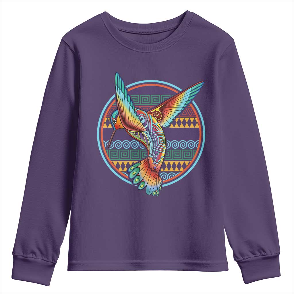 Colorful Geometric Tribal Hummingbird Youth Sweatshirt Southwest Pattern Graphic