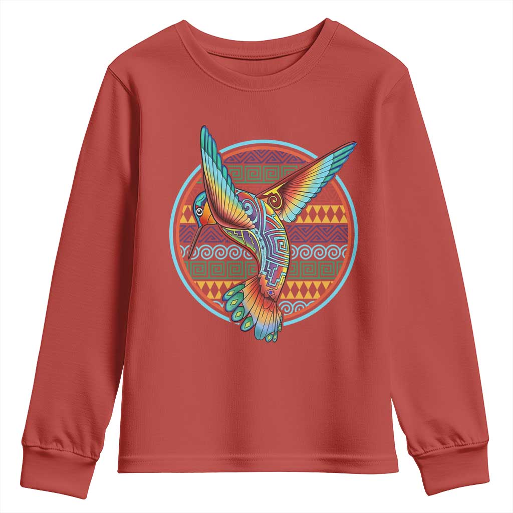 Colorful Geometric Tribal Hummingbird Youth Sweatshirt Southwest Pattern Graphic