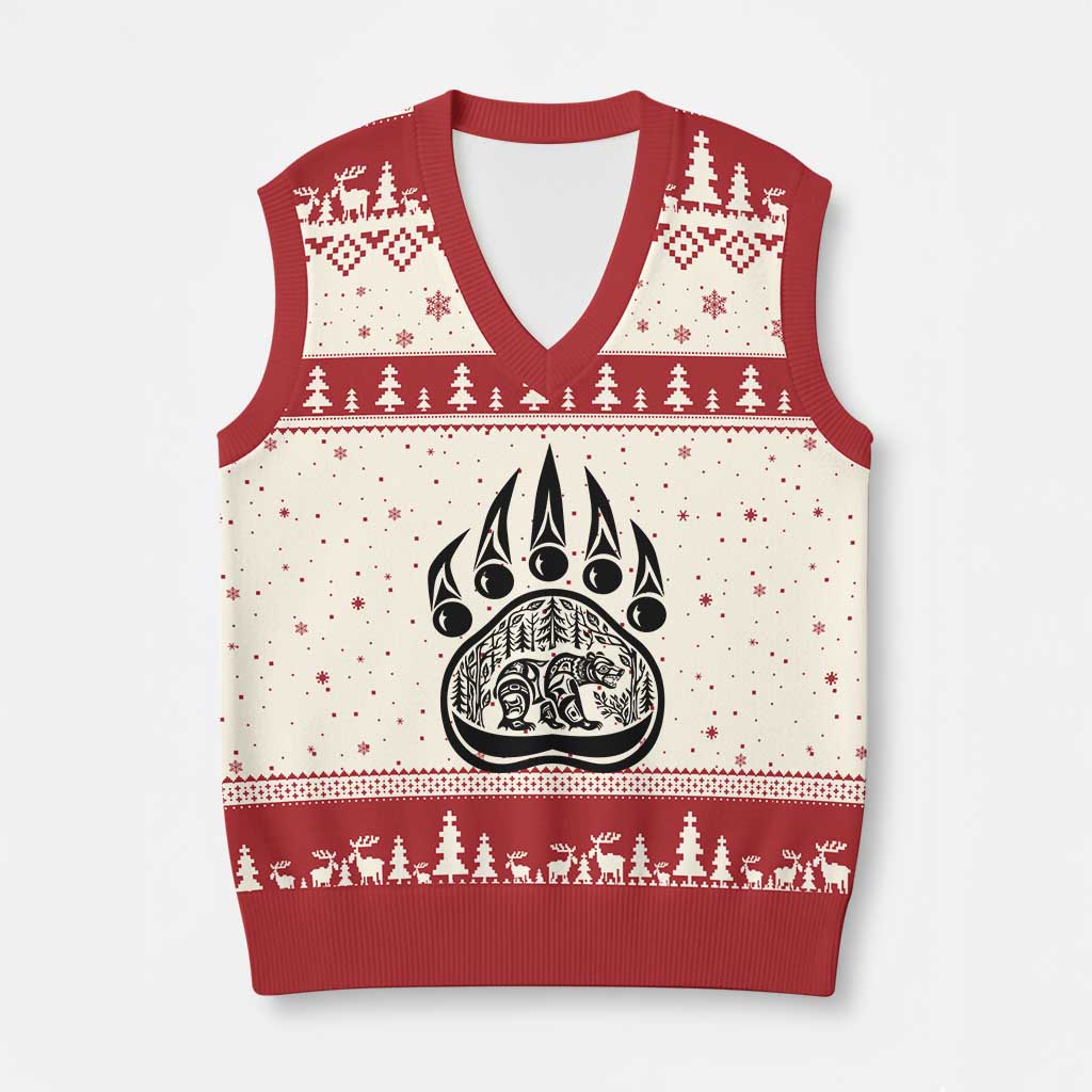 Native Inspired Alaska Grizzly Bear V-Neck Knit Sweater Vest Pacific Northwest Pride