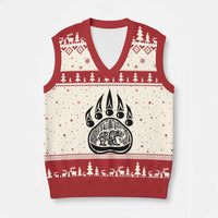 Native Inspired Alaska Grizzly Bear V-Neck Knit Sweater Vest Pacific Northwest Pride