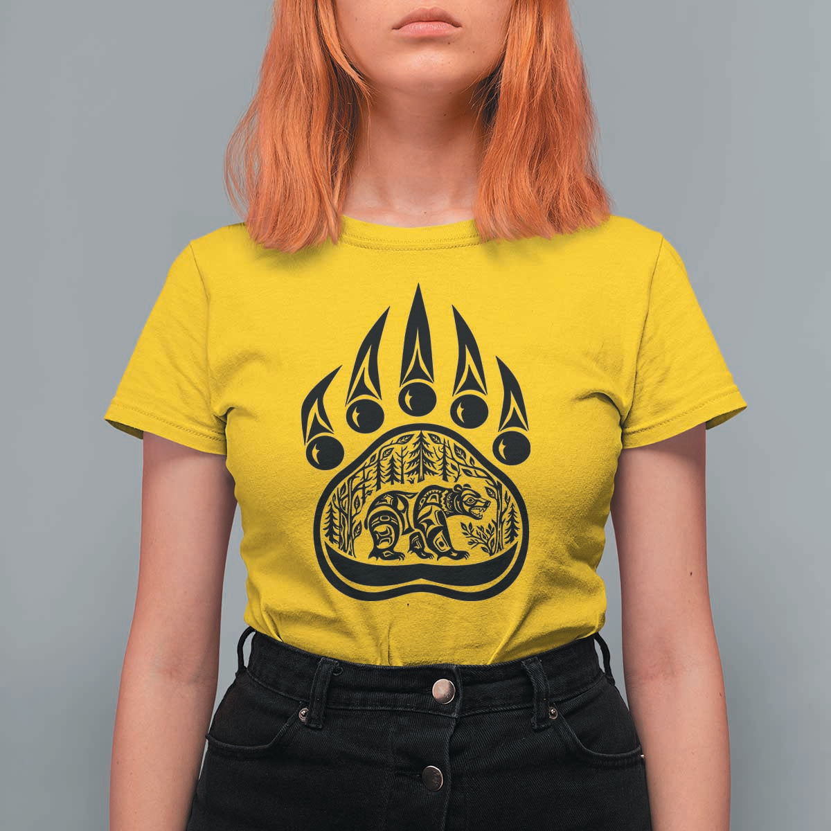 Native Inspired Alaska Grizzly Bear T Shirt For Women Pacific Northwest Pride