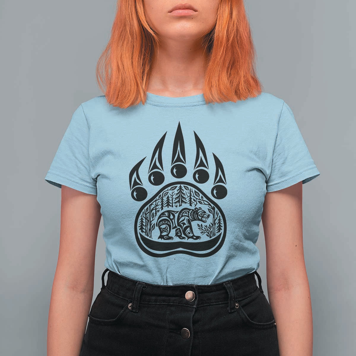 Native Inspired Alaska Grizzly Bear T Shirt For Women Pacific Northwest Pride