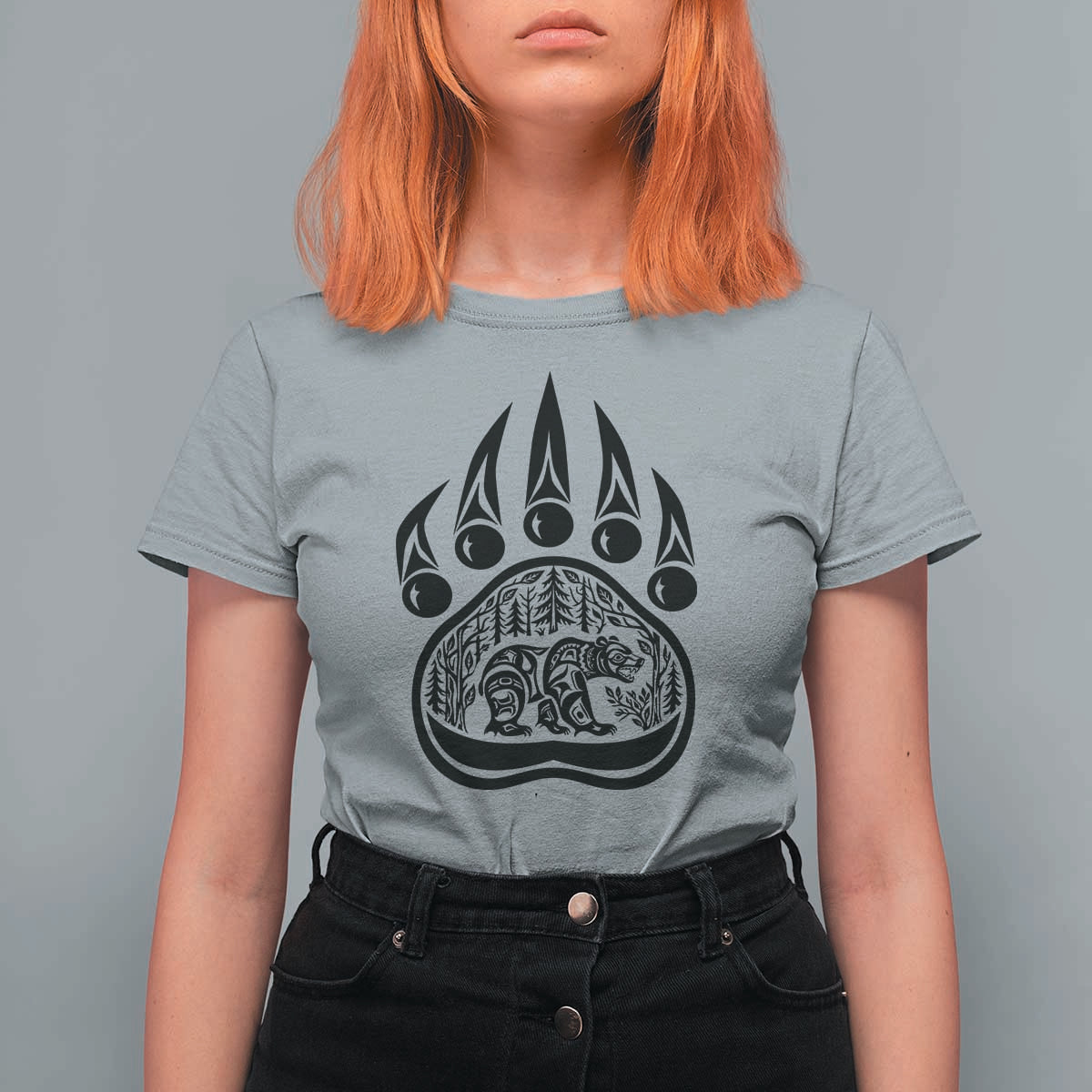 Native Inspired Alaska Grizzly Bear T Shirt For Women Pacific Northwest Pride