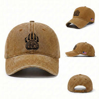 Native Inspired Alaska Grizzly Bear Washed Cotton Baseball Cap Pacific Northwest Pride