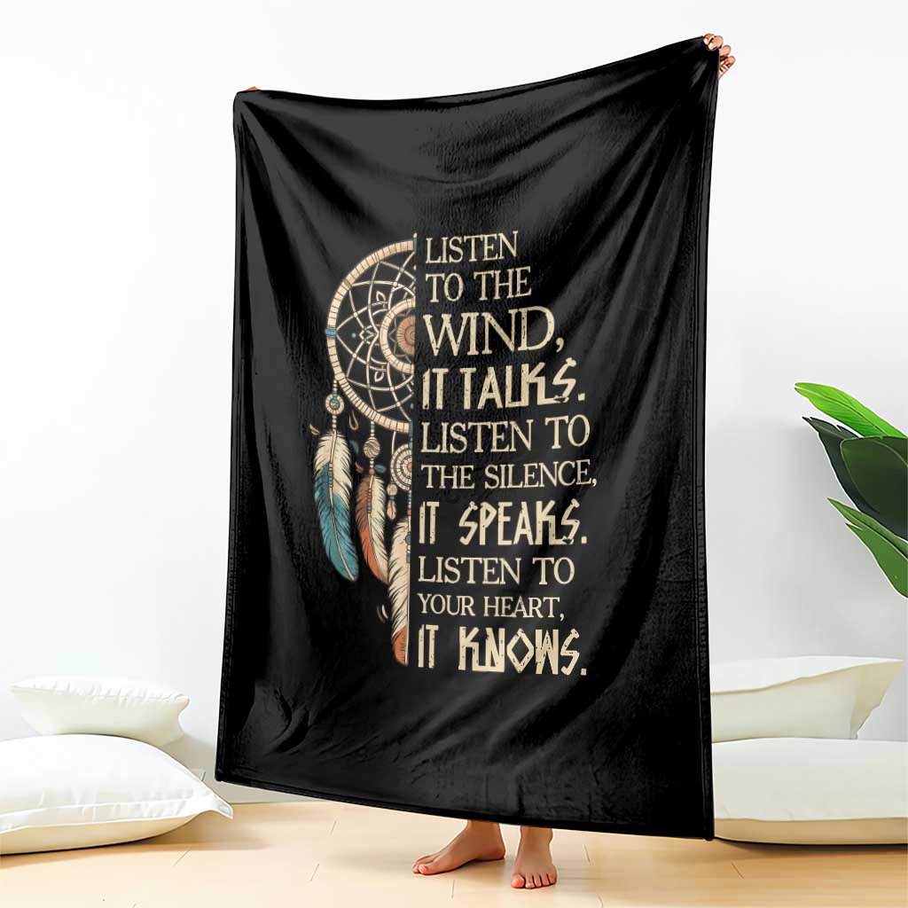 Indigenous Dreamcatcher Tribal Graphic Throw Blanket Listen To The Wind Listen To The Silence
