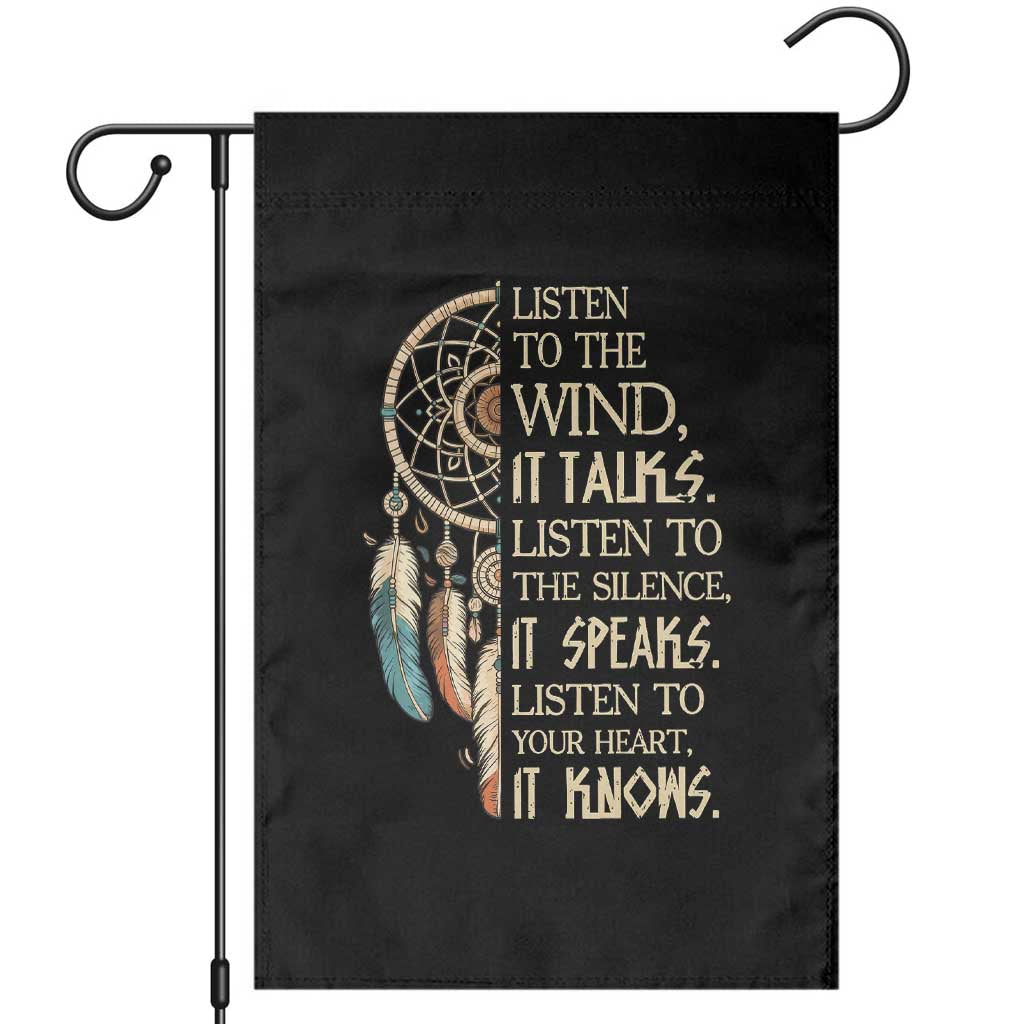 Indigenous Dreamcatcher Tribal Graphic Garden Flag Listen To The Wind Listen To The Silence