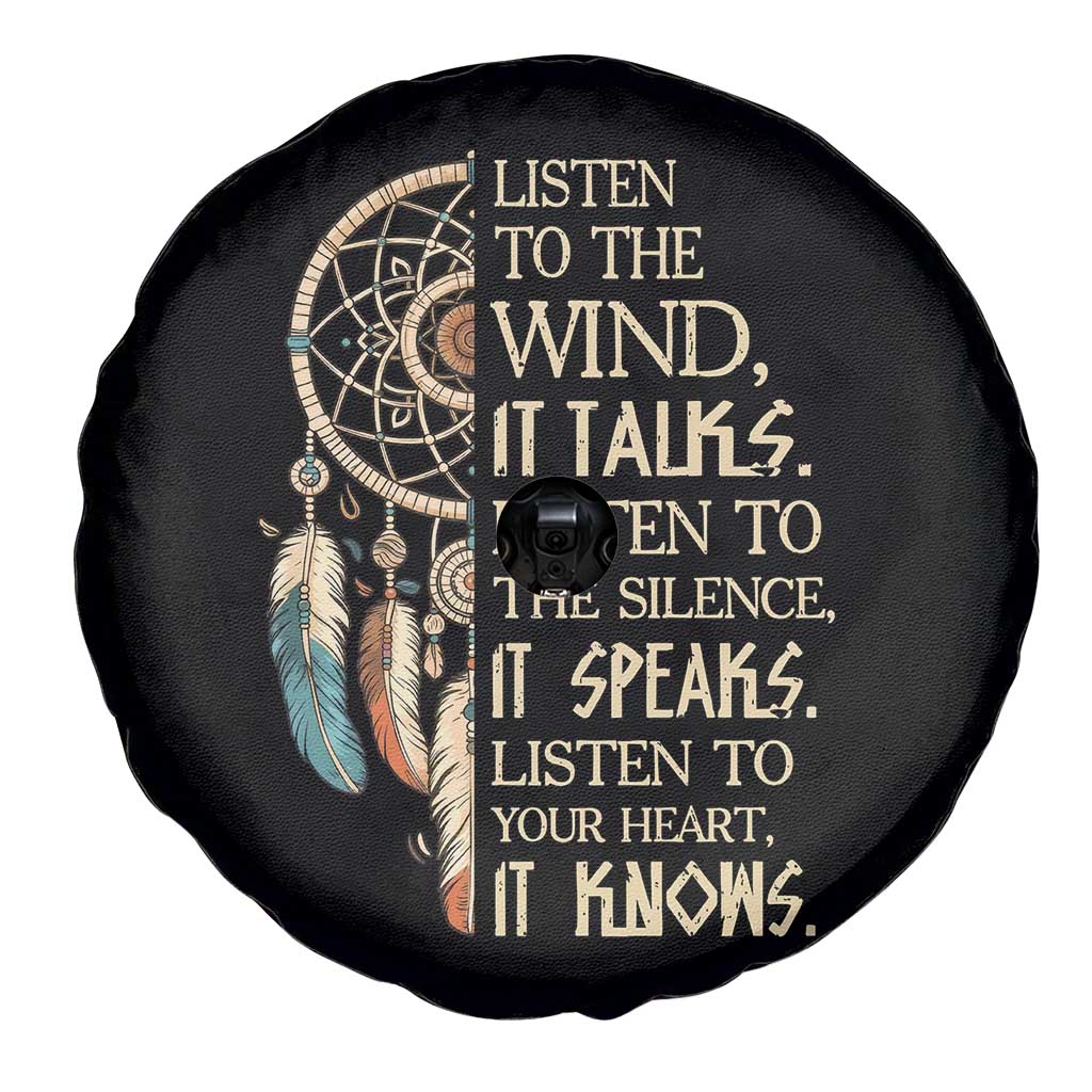 Indigenous Dreamcatcher Tribal Graphic Spare Tire Cover Listen To The Wind Listen To The Silence
