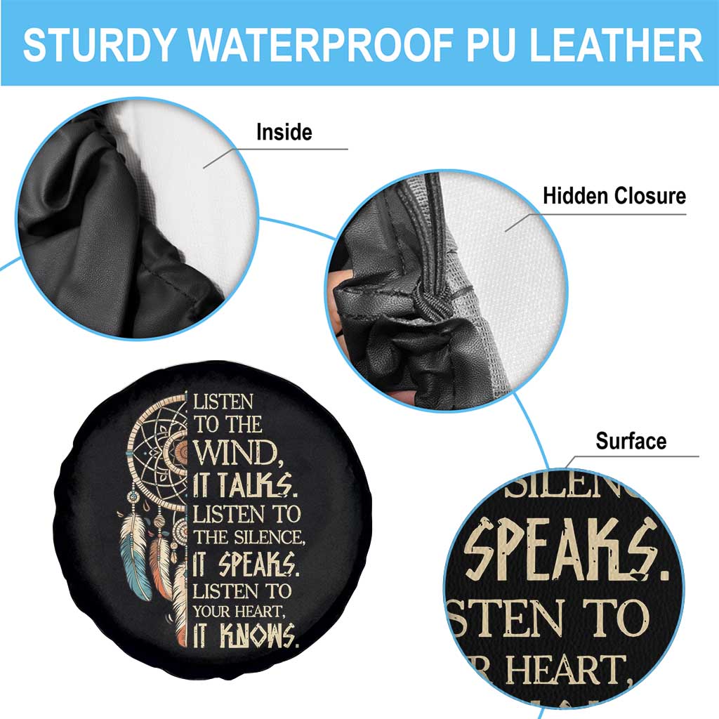 Indigenous Dreamcatcher Tribal Graphic Spare Tire Cover Listen To The Wind Listen To The Silence