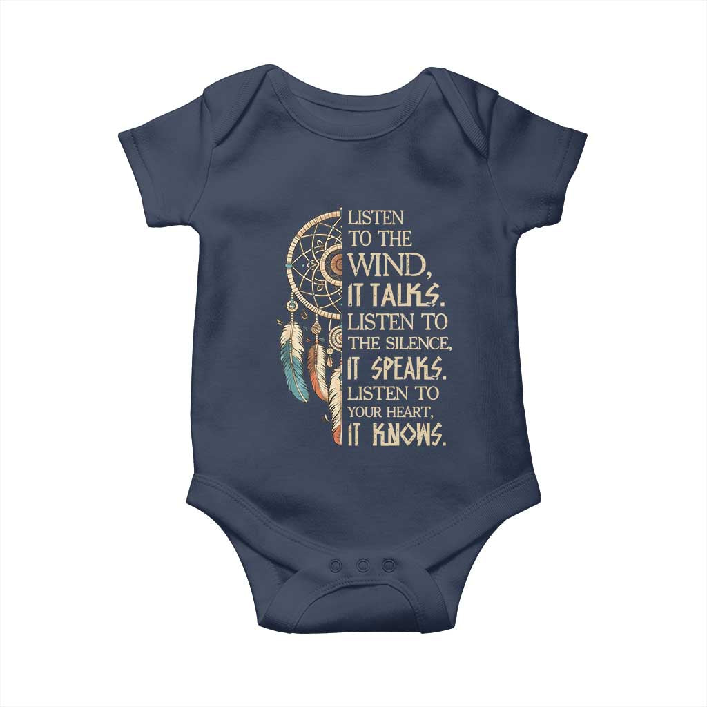 Indigenous Dreamcatcher Tribal Graphic Baby Onesie Listen To The Wind Listen To The Silence