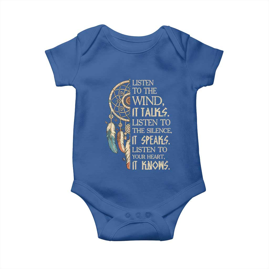 Indigenous Dreamcatcher Tribal Graphic Baby Onesie Listen To The Wind Listen To The Silence