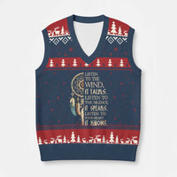 Indigenous Dreamcatcher Tribal Graphic V-Neck Knit Sweater Vest Listen To The Wind Listen To The Silence