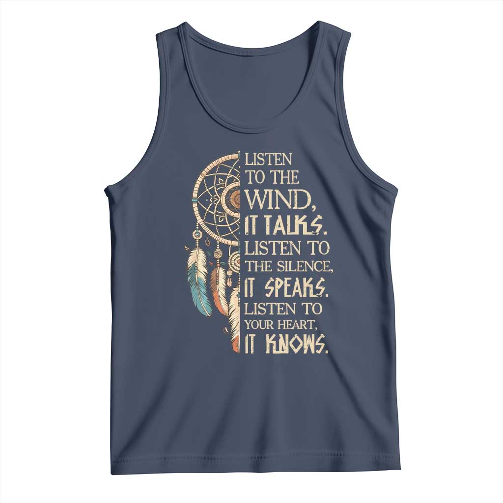 Indigenous Dreamcatcher Tribal Graphic Tank Top Listen To The Wind Listen To The Silence