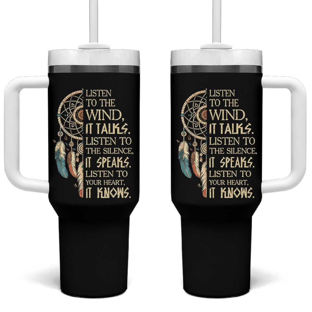 Indigenous Dreamcatcher Tribal Graphic Tumbler With Handle Listen To The Wind Listen To The Silence