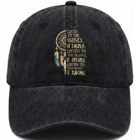 Indigenous Dreamcatcher Tribal Graphic Washed Cotton Baseball Cap Listen To The Wind Listen To The Silence