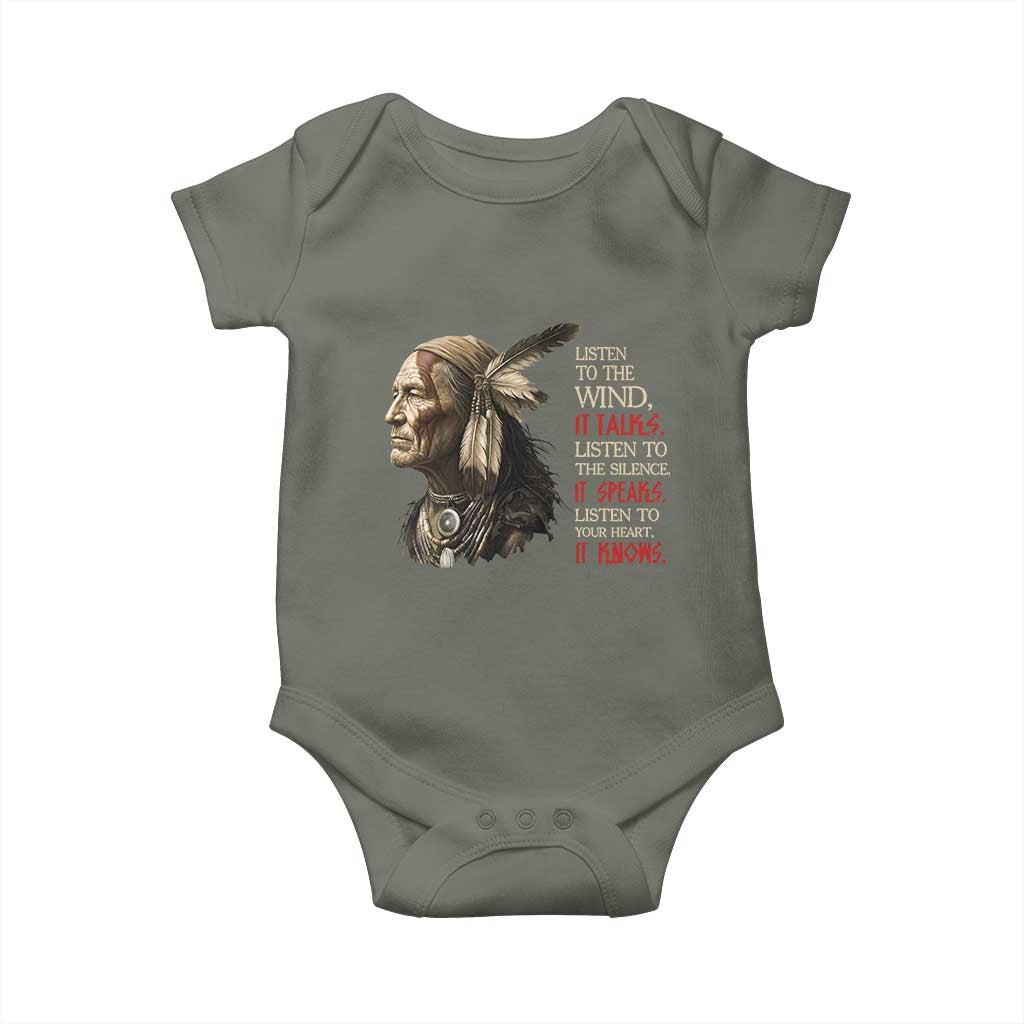 Listen To The Wind Listen To The Silence Baby Onesie Native American Wisdom