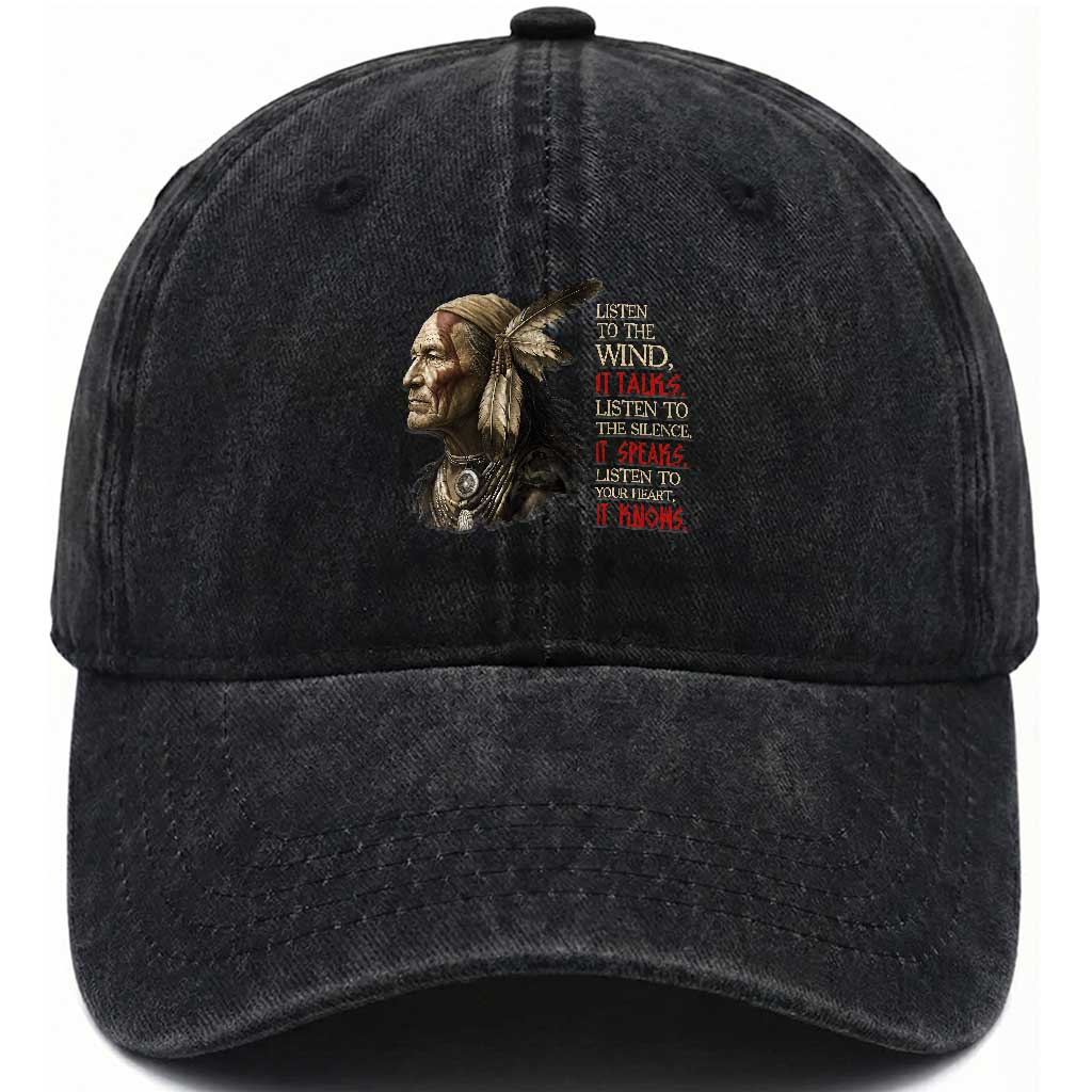 Listen To The Wind Listen To The Silence Washed Cotton Baseball Cap Native American Wisdom