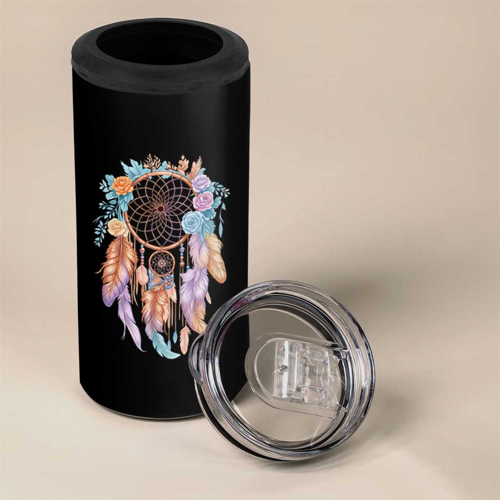 Dream Catcher Colorful Boho Floral Feather Graphic 4 in 1 Can Cooler Tumbler