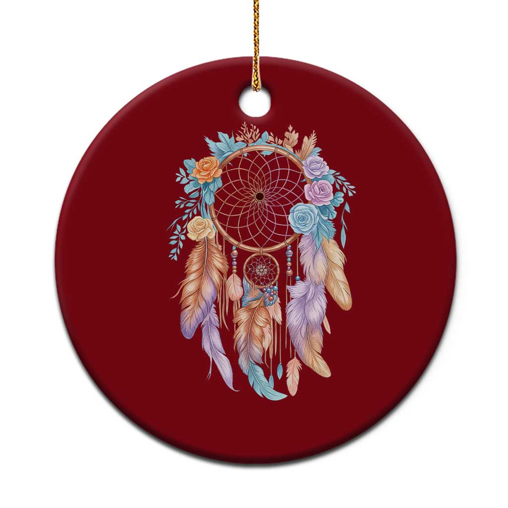 Dream Catcher Colorful Boho Floral Feather Graphic Ceramic Ornament