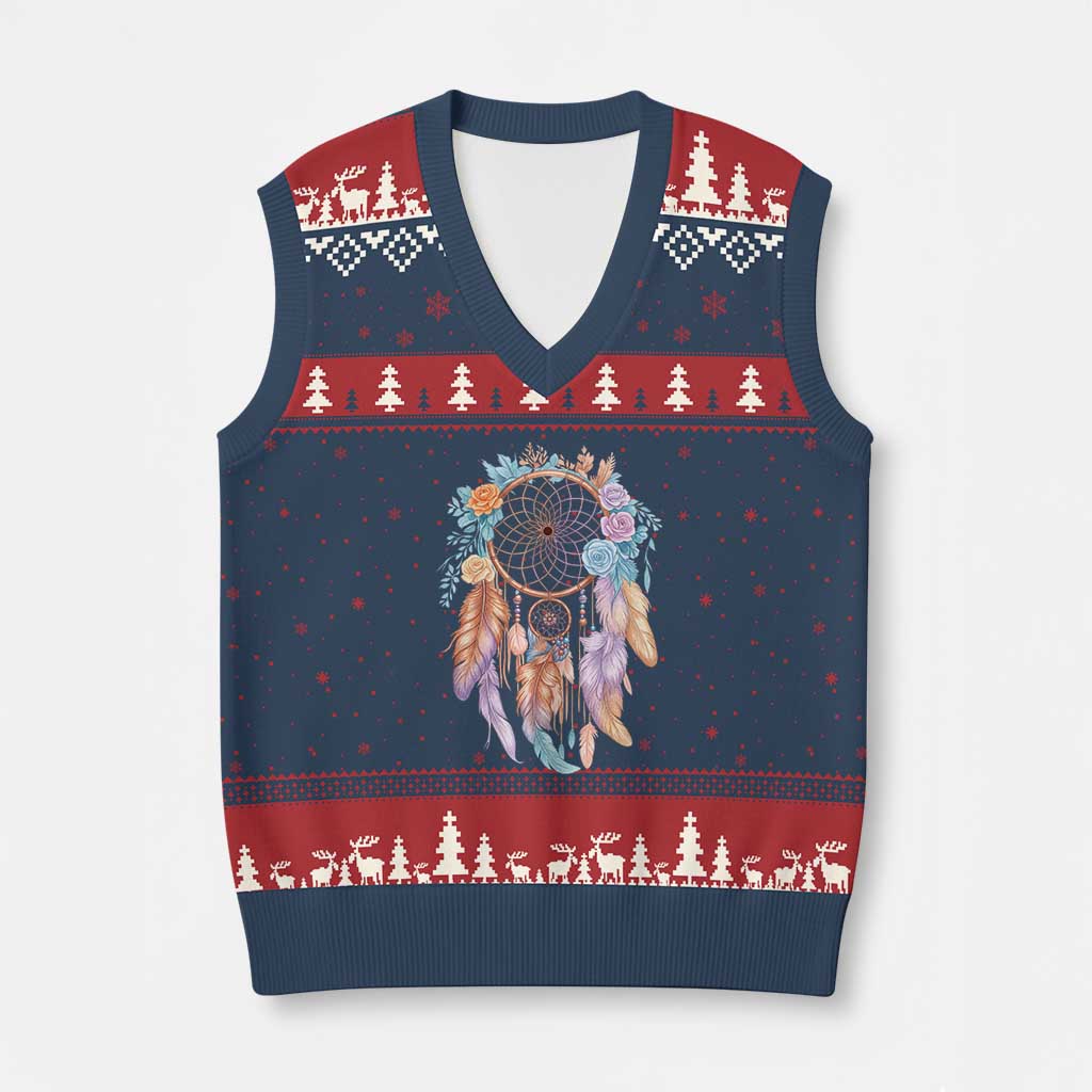 Dream Catcher Colorful Boho Floral Feather Graphic V-Neck Knit Sweater Vest