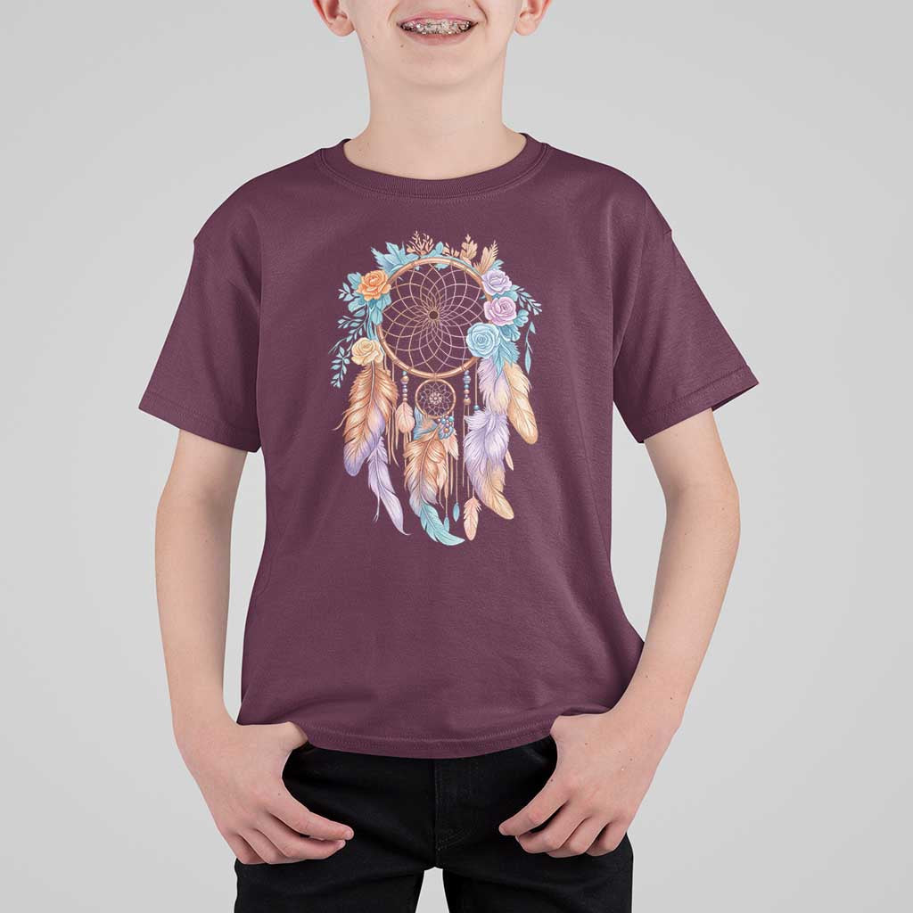 Dream Catcher Colorful Boho Floral Feather Graphic T Shirt For Kid