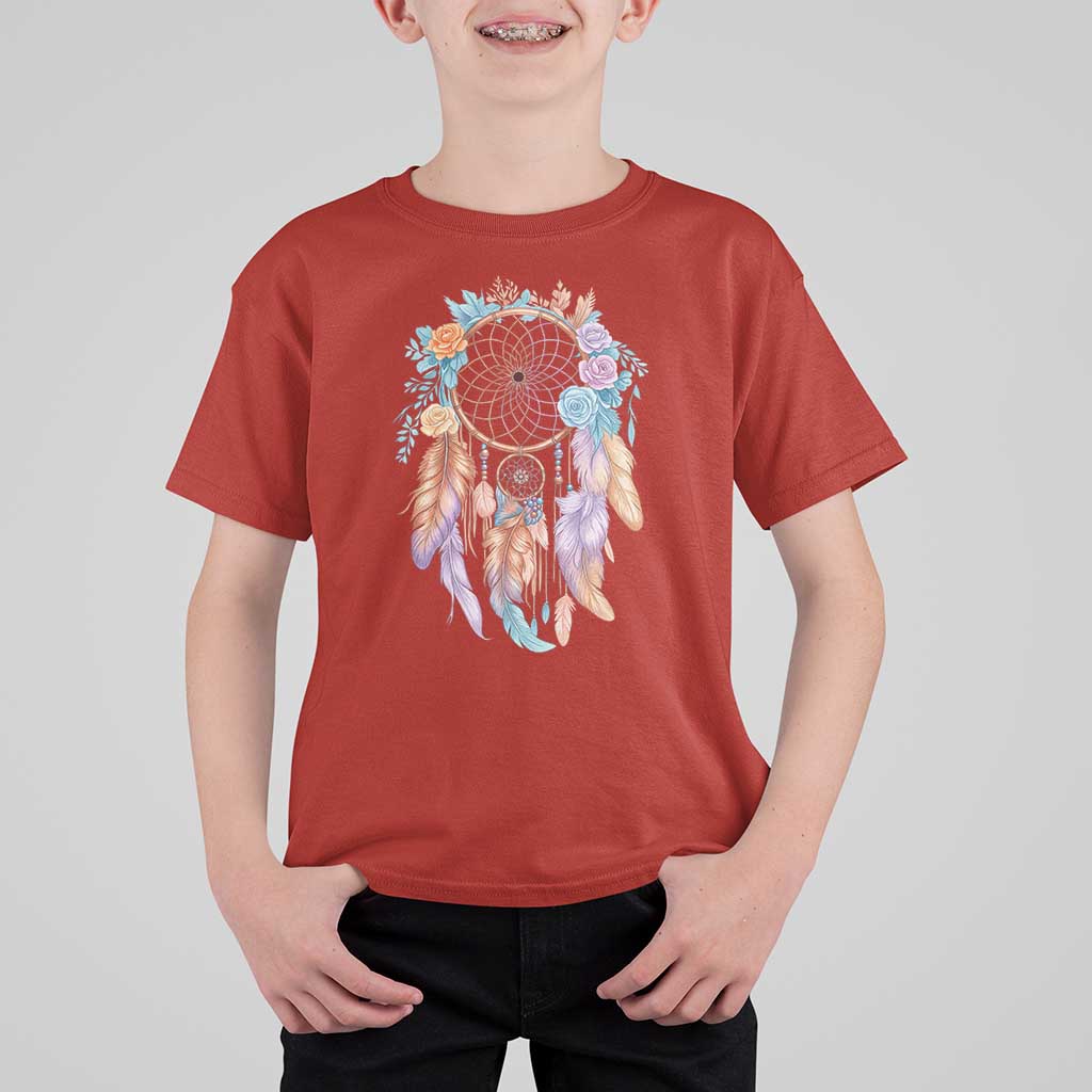 Dream Catcher Colorful Boho Floral Feather Graphic T Shirt For Kid