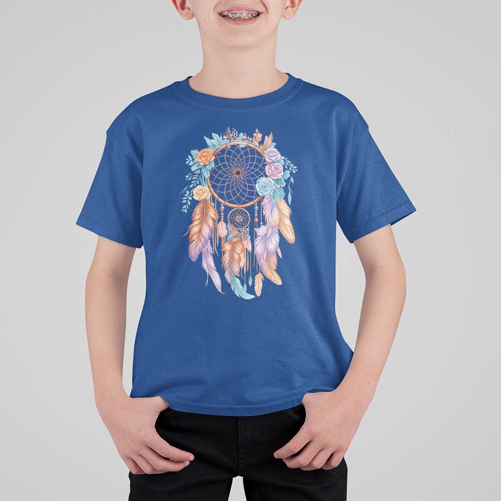 Dream Catcher Colorful Boho Floral Feather Graphic T Shirt For Kid