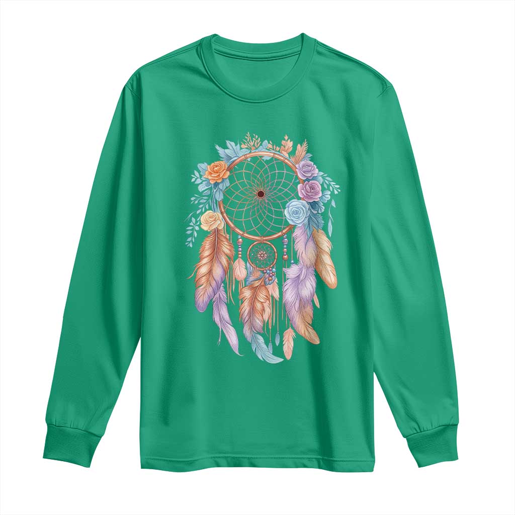 Dream Catcher Colorful Boho Floral Feather Graphic Long Sleeve Shirt