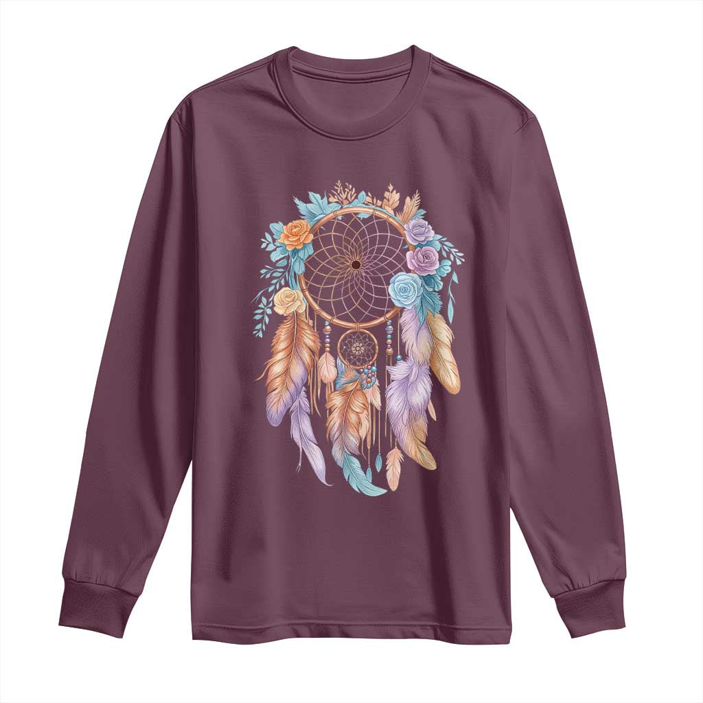 Dream Catcher Colorful Boho Floral Feather Graphic Long Sleeve Shirt