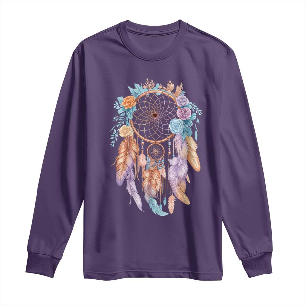 Dream Catcher Colorful Boho Floral Feather Graphic Long Sleeve Shirt