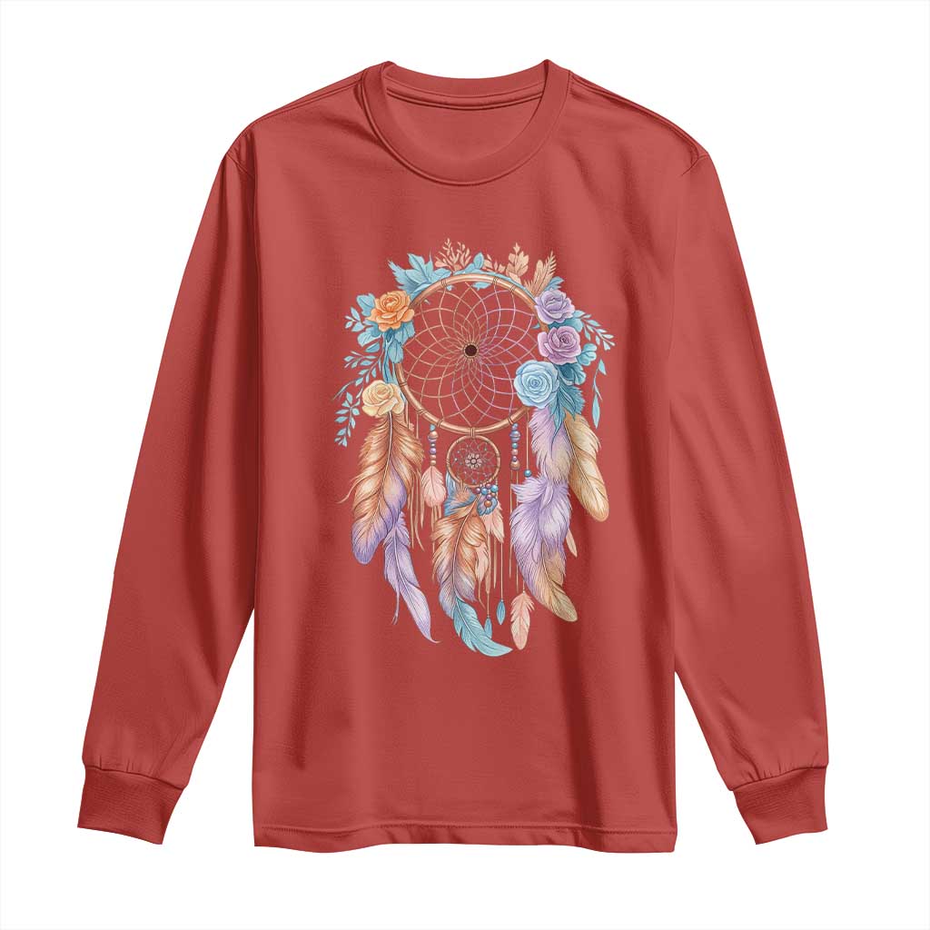Dream Catcher Colorful Boho Floral Feather Graphic Long Sleeve Shirt