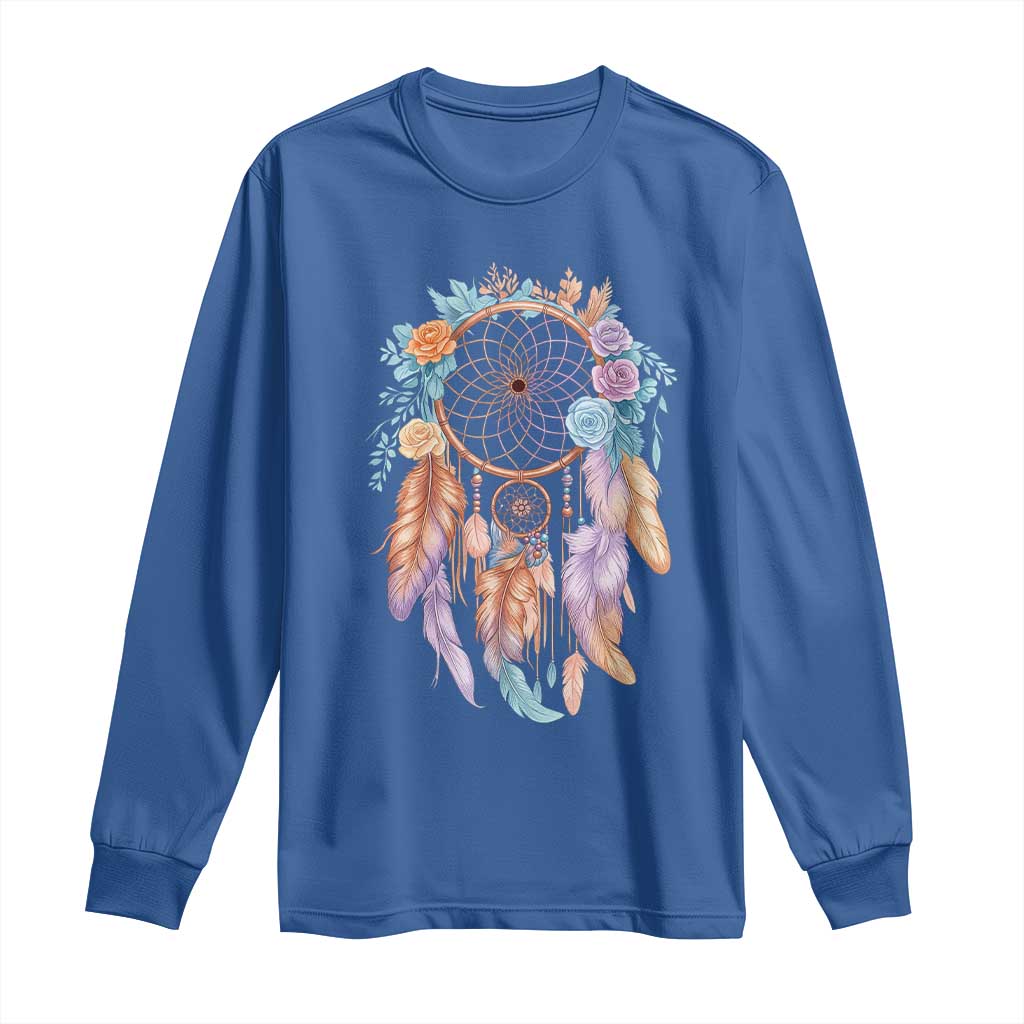 Dream Catcher Colorful Boho Floral Feather Graphic Long Sleeve Shirt