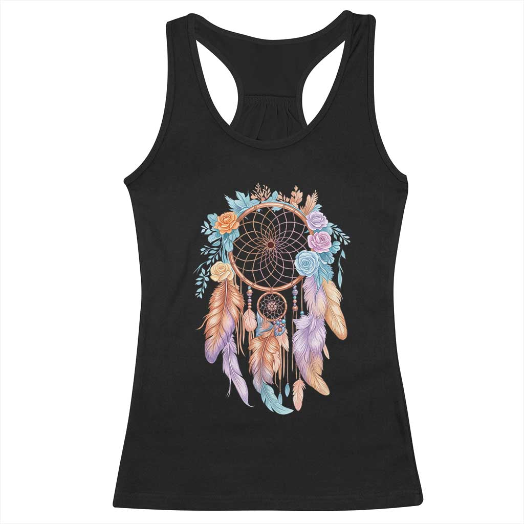 Dream Catcher Colorful Boho Floral Feather Graphic Racerback Tank Top