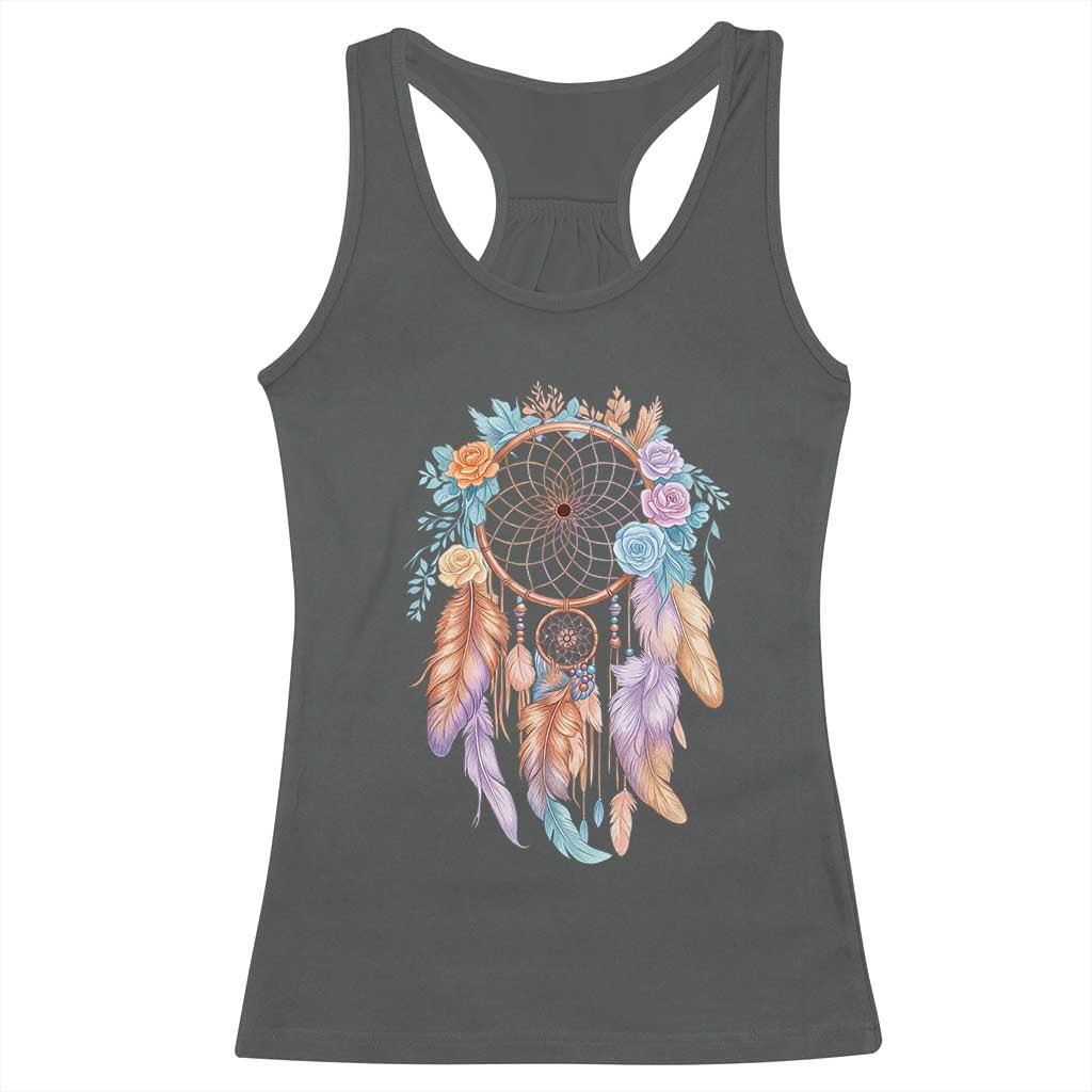 Dream Catcher Colorful Boho Floral Feather Graphic Racerback Tank Top