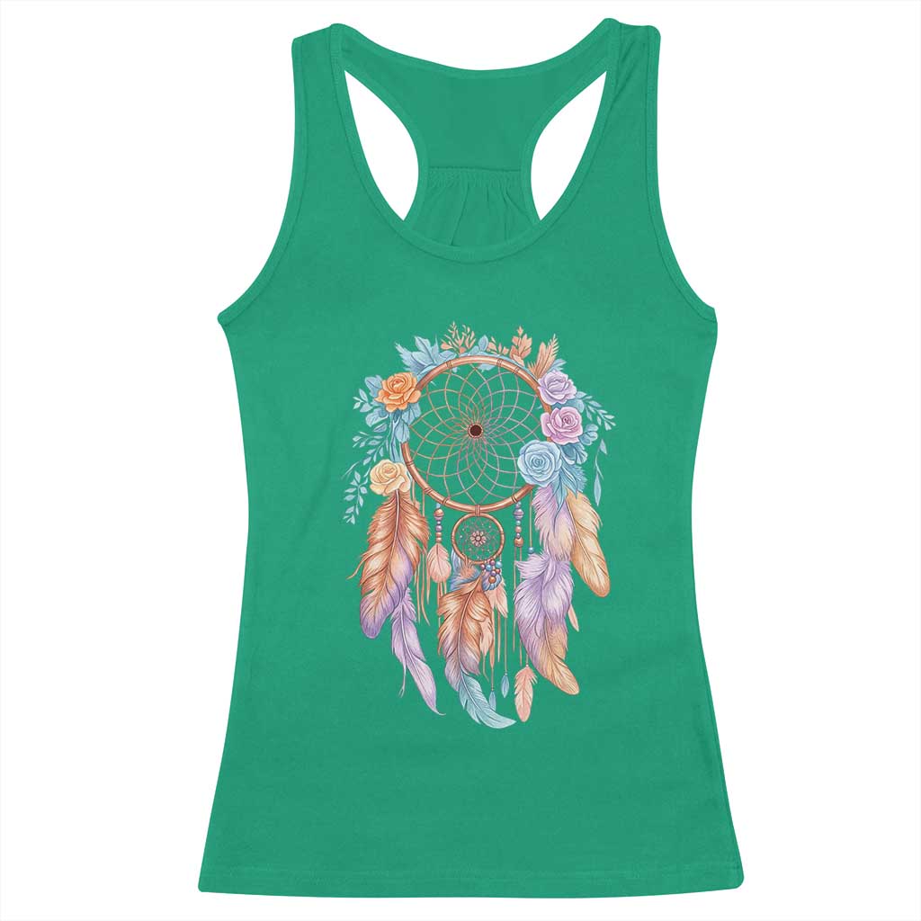 Dream Catcher Colorful Boho Floral Feather Graphic Racerback Tank Top
