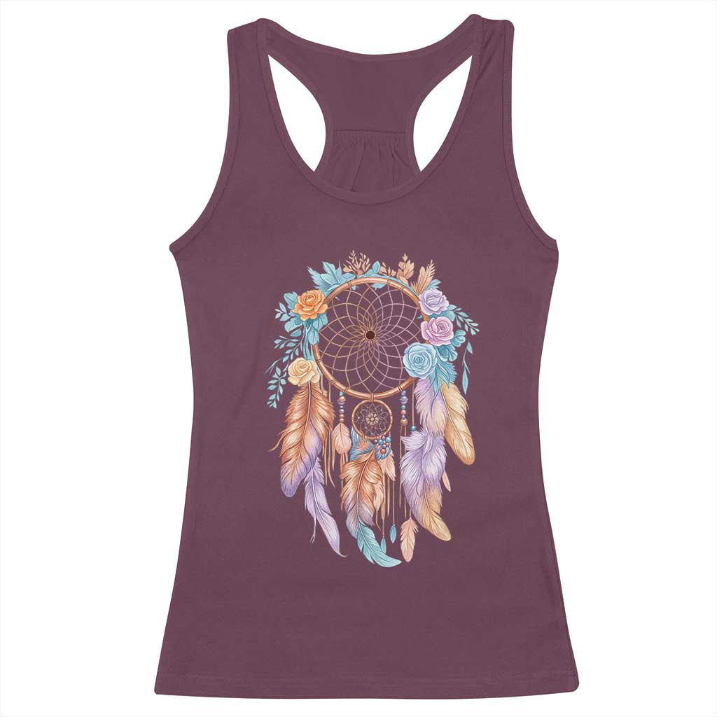 Dream Catcher Colorful Boho Floral Feather Graphic Racerback Tank Top