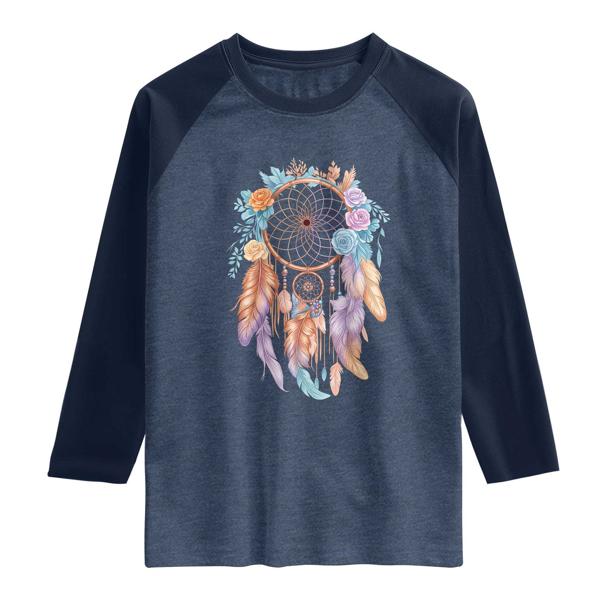 Dream Catcher Colorful Boho Floral Feather Graphic Raglan Shirt