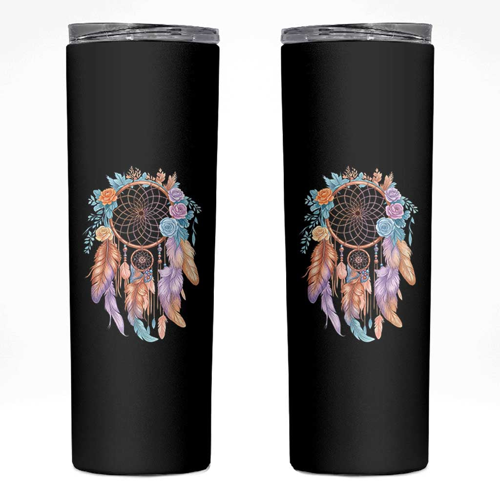 Dream Catcher Colorful Boho Floral Feather Graphic Skinny Tumbler