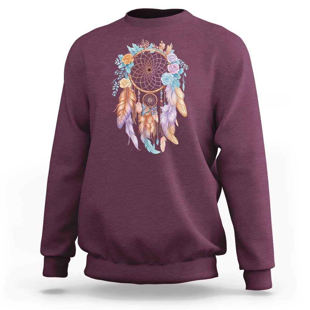 Dream Catcher Colorful Boho Floral Feather Graphic Sweatshirt