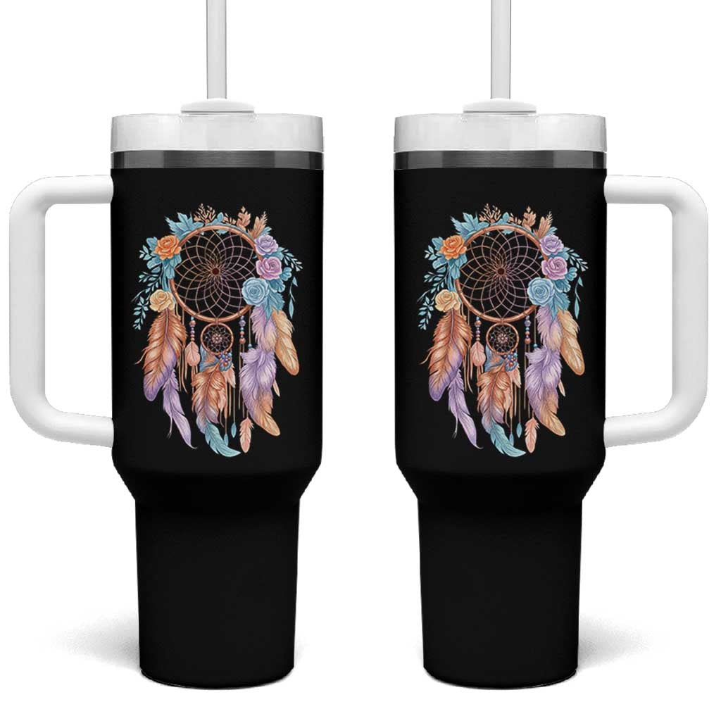 Dream Catcher Colorful Boho Floral Feather Graphic Tumbler With Handle