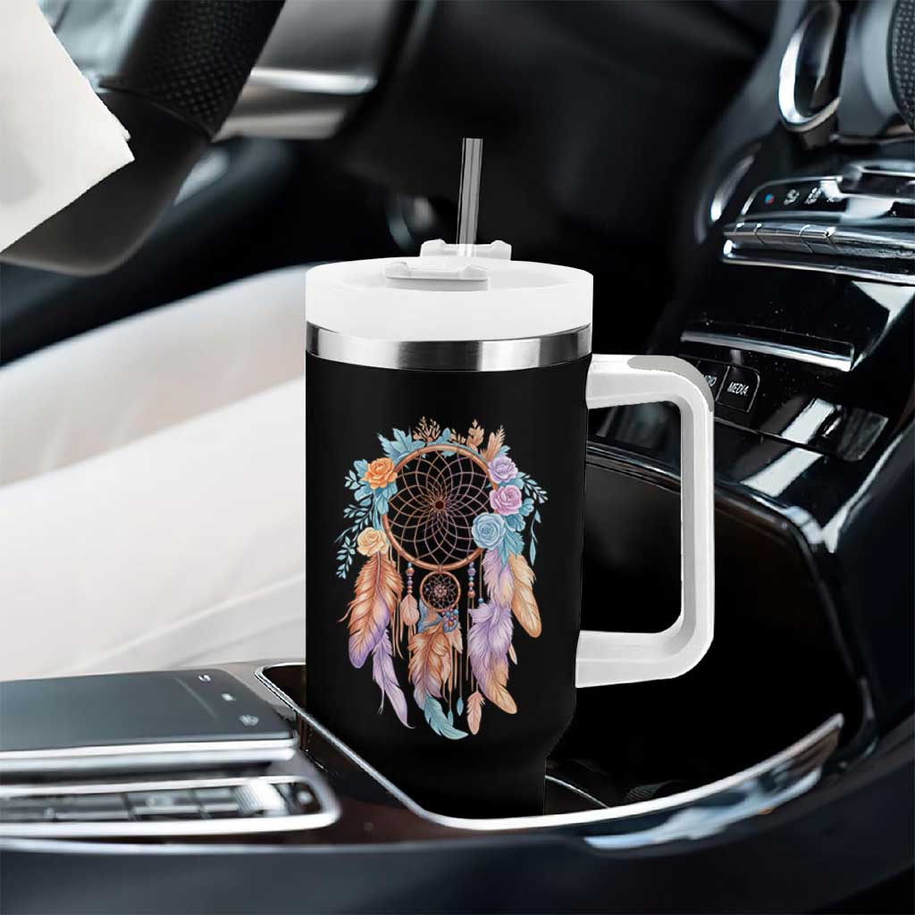 Dream Catcher Colorful Boho Floral Feather Graphic Tumbler With Handle