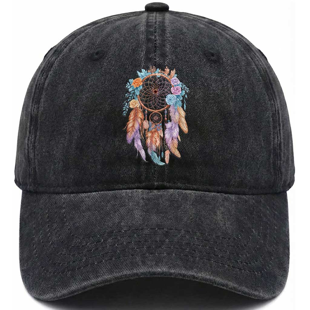 Dream Catcher Colorful Boho Floral Feather Graphic Washed Cotton Baseball Cap