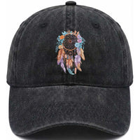 Dream Catcher Colorful Boho Floral Feather Graphic Washed Cotton Baseball Cap