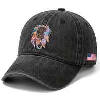 Dream Catcher Colorful Boho Floral Feather Graphic Washed Cotton Baseball Cap