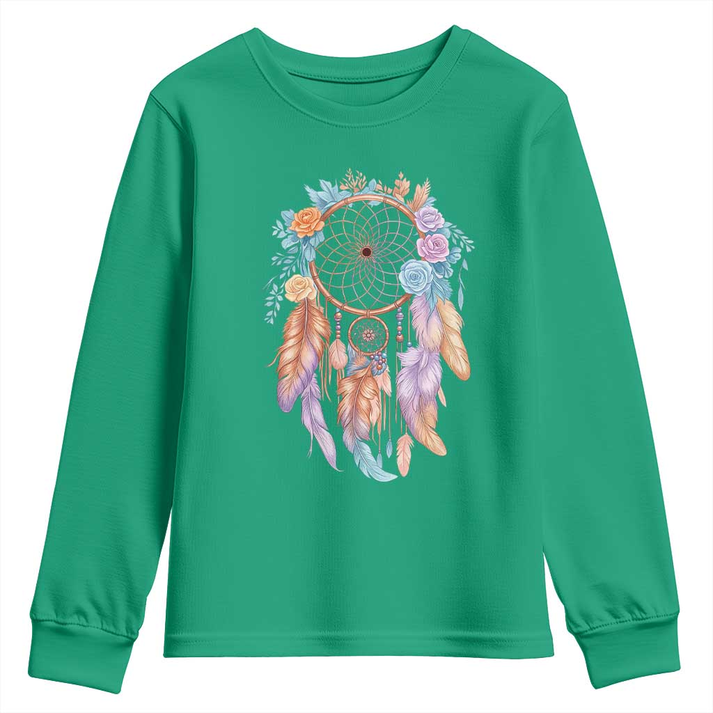 Dream Catcher Colorful Boho Floral Feather Graphic Youth Sweatshirt