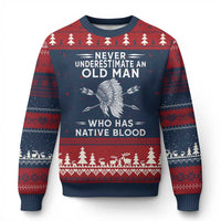 Native American Warrior Ugly Christmas Sweater Never Underestimate An Old Man Who Has Native Blood