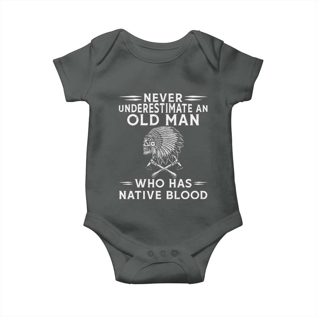Native Warrior Skull Baby Onesie Never Underestimate An Old Man Who Has Native Blood
