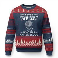 Native Warrior Skull Ugly Christmas Sweater Never Underestimate An Old Man Who Has Native Blood