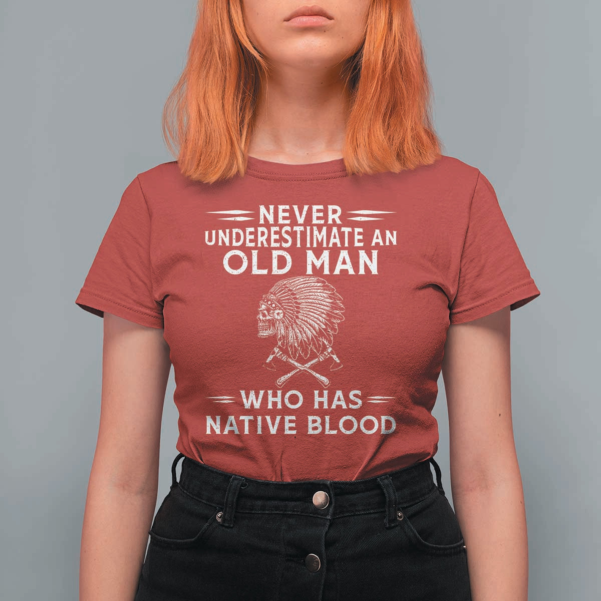 Native Warrior Skull T Shirt For Women Never Underestimate An Old Man Who Has Native Blood